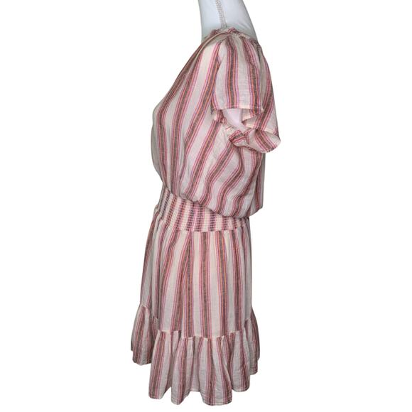 Rails Augustine Camino Stripe Cream Orange Purple Linen Blend Blouson Mini Dress - Picture 6 of 12